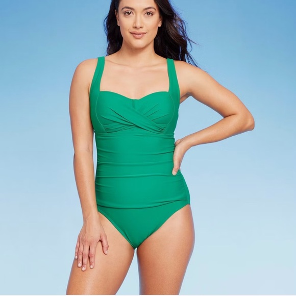 NWT NEW Kona Sol Green Full Coverage One Piece Tummy Control Swimsuit LG 12/14 - Picture 3 of 15